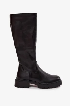 Damskie Boto Kozaki Damskie Z Eko Skóry Czarne Oceana