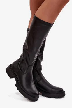 Damskie Boto Kozaki Damskie Z Eko Skóry Czarne Oceana