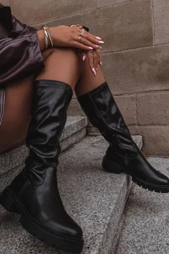 Damskie Boto Kozaki Damskie Z Eko Skóry Czarne Oceana