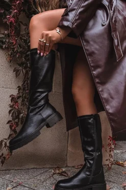 Damskie Boto Kozaki Damskie Z Eko Skóry Czarne Oceana