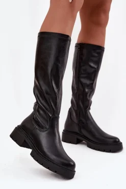 Damskie Boto Kozaki Damskie Z Eko Skóry Czarne Oceana