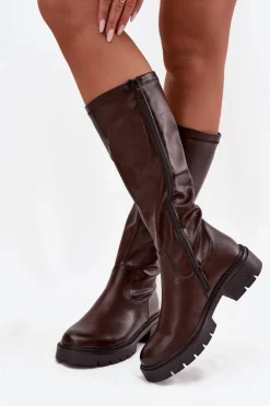 Boto Kozaki Ocieplane|Kozaki Płaskie*Kozaki Damskie Z Eko Skóry Czekoladowe Oceana Brązowy