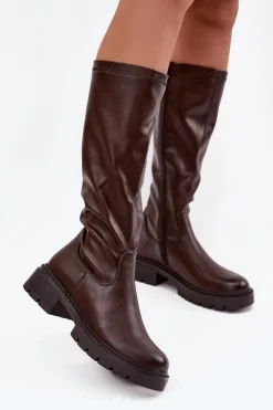 Boto Kozaki Ocieplane|Kozaki Płaskie*Kozaki Damskie Z Eko Skóry Czekoladowe Oceana Brązowy