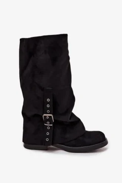 Discount Boto Kozaki Damskie Z Marszczoną Cholewką I Klamrą Czarne Ophelis