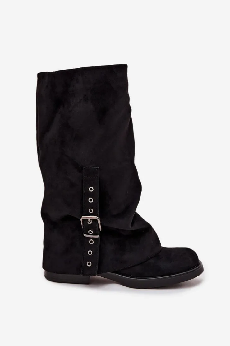 Discount Boto Kozaki Damskie Z Marszczoną Cholewką I Klamrą Czarne Ophelis