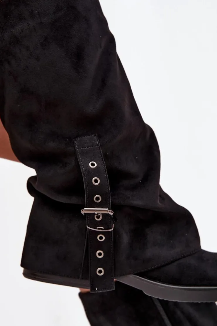 Discount Boto Kozaki Damskie Z Marszczoną Cholewką I Klamrą Czarne Ophelis