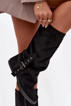 Discount Boto Kozaki Damskie Z Marszczoną Cholewką I Klamrą Czarne Ophelis