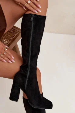 Boto Kozaki Ocieplane|Kozaki Na Słupku*Kozaki Damskie Z Przeszyciami Na Słupkowym Obcasie Czarne Brivana