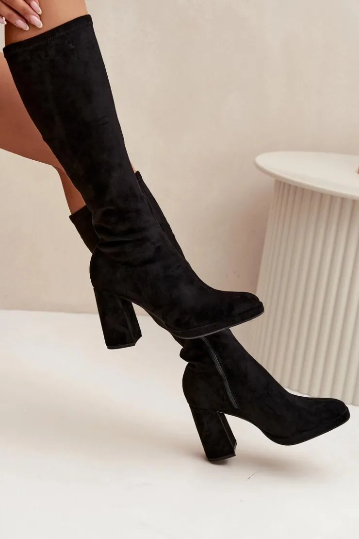 Boto Kozaki Ocieplane|Kozaki Na Słupku*Kozaki Damskie Z Przeszyciami Na Słupkowym Obcasie Czarne Brivana