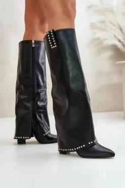 Boto Kozaki Przed Kolano|Kozaki Na Obcasie*Kozaki Damskie Z Wywiniętą Cholewką Na Słupku Czarne Kaielia