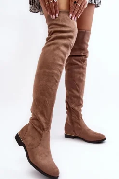 Damskie Boto Kozaki Damskie Za Kolano Na Płaskim Obcasie Beżowe Bikka