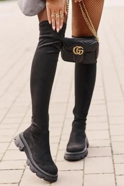 Boto Muszkieterki|Kozaki Za Kolano*Kozaki Damskie Za Kolano Eko Zamszowe Czarne Irithalla