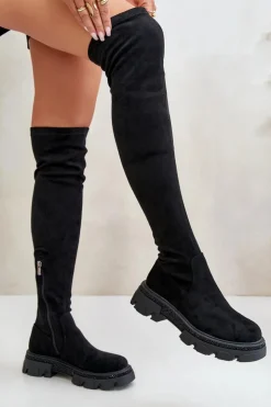 Boto Muszkieterki|Kozaki Za Kolano*Kozaki Damskie Za Kolano Eko Zamszowe Czarne Irithalla