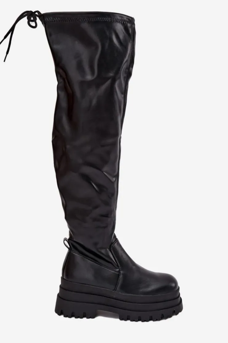 Online Boto Kozaki Damskie Za Kolano Na Masywnej Platformie Czarne Erisna