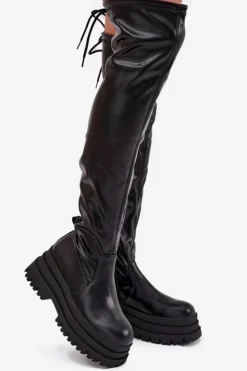 Online Boto Kozaki Damskie Za Kolano Na Masywnej Platformie Czarne Erisna