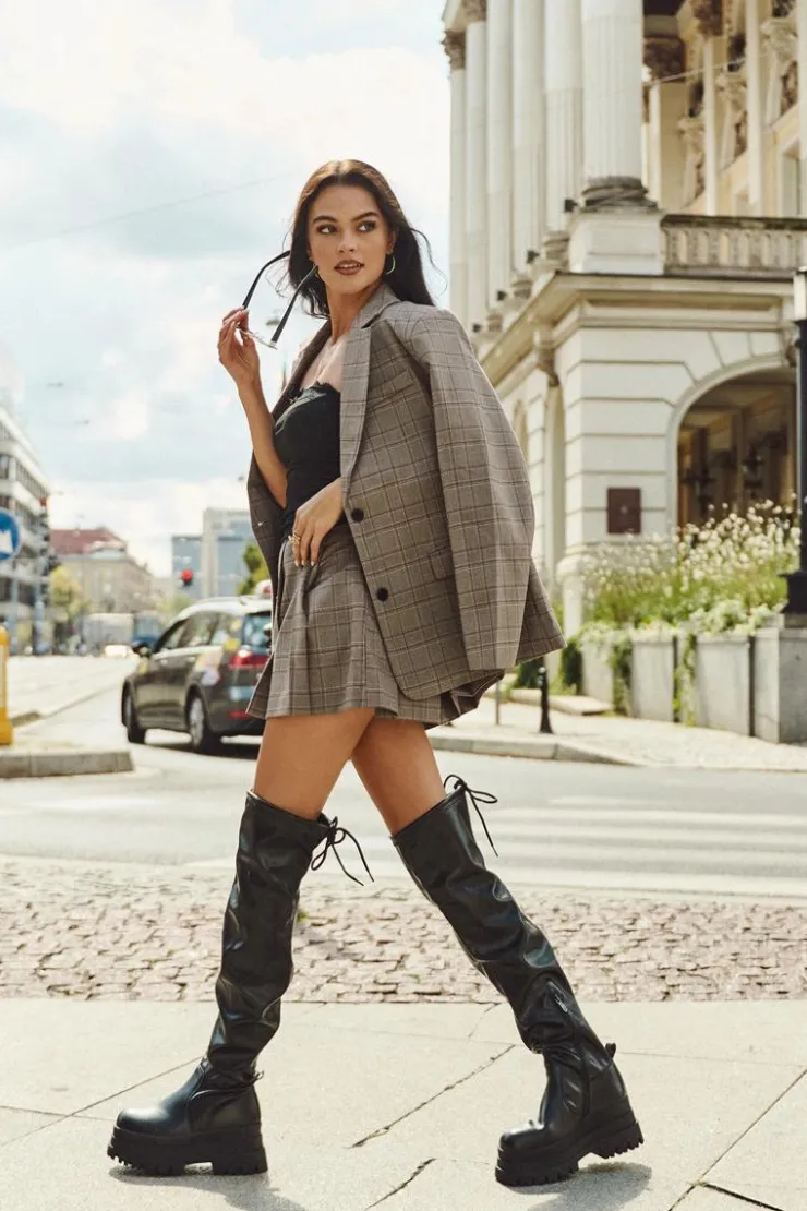 Online Boto Kozaki Damskie Za Kolano Na Masywnej Platformie Czarne Erisna