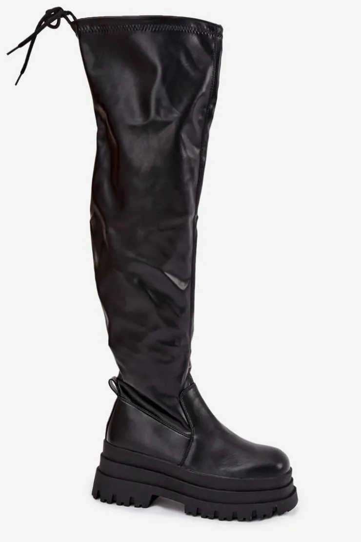 Online Boto Kozaki Damskie Za Kolano Na Masywnej Platformie Czarne Erisna