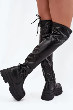 Online Boto Kozaki Damskie Za Kolano Na Masywnej Platformie Czarne Erisna