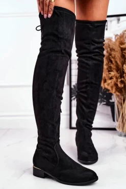 Online Boto Kozaki Damskie Za Kolano Eko-Zamsz Czarne Dove