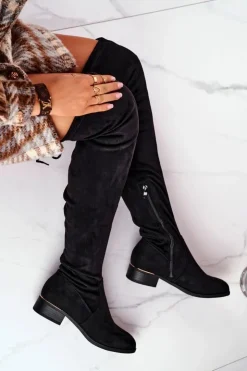 Online Boto Kozaki Damskie Za Kolano Eko-Zamsz Czarne Dove