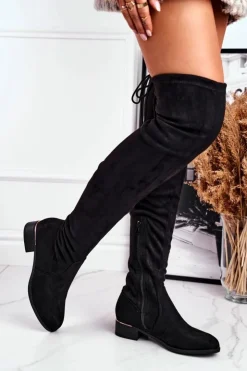 Online Boto Kozaki Damskie Za Kolano Eko-Zamsz Czarne Dove