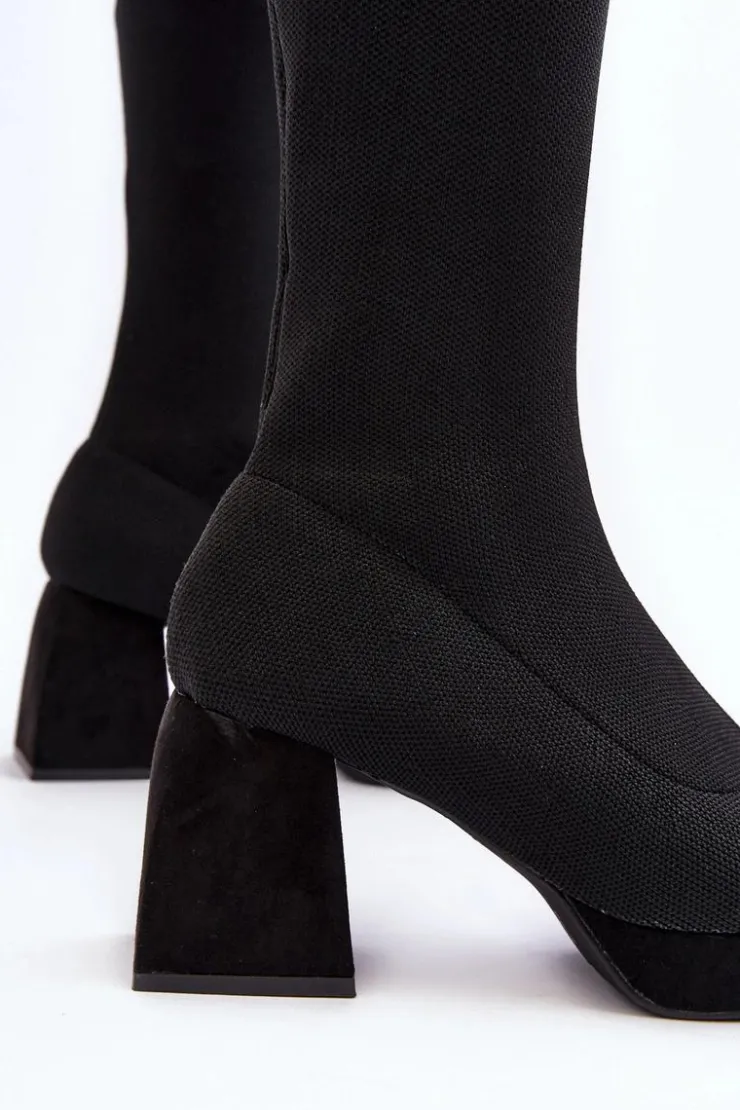 Damskie Boto Kozaki Damskie Za Kolano Na Platformie I Obcasie Czarne Manaliis