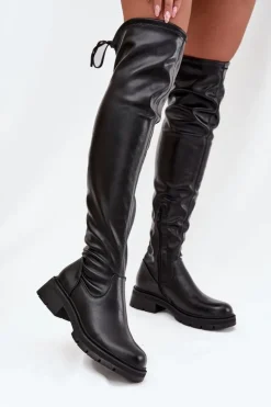 Damskie Boto Kozaki Damskie Za Kolano Z Wiązaniem Czarne Rylissa
