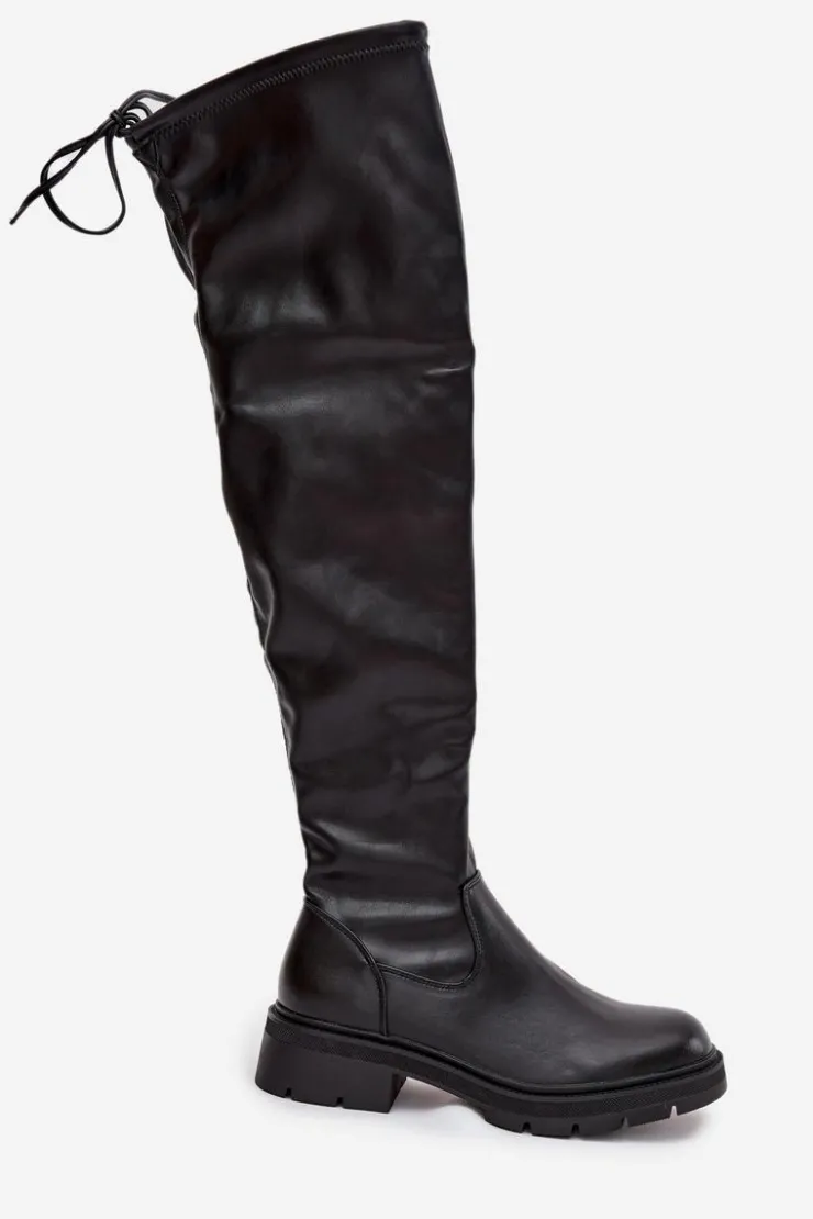 Damskie Boto Kozaki Damskie Za Kolano Z Wiązaniem Czarne Rylissa