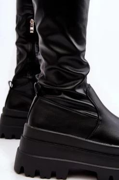 Boto Muszkieterki|Kozaki Za Kolano*Kozaki Damskie Za Kolano Na Masywnej Podeszwie Czarne Chinasa