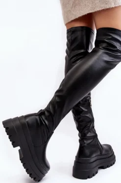 Boto Muszkieterki|Kozaki Za Kolano*Kozaki Damskie Za Kolano Na Masywnej Podeszwie Czarne Chinasa