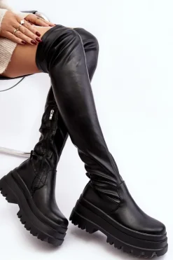 Boto Muszkieterki|Kozaki Za Kolano*Kozaki Damskie Za Kolano Na Masywnej Podeszwie Czarne Chinasa