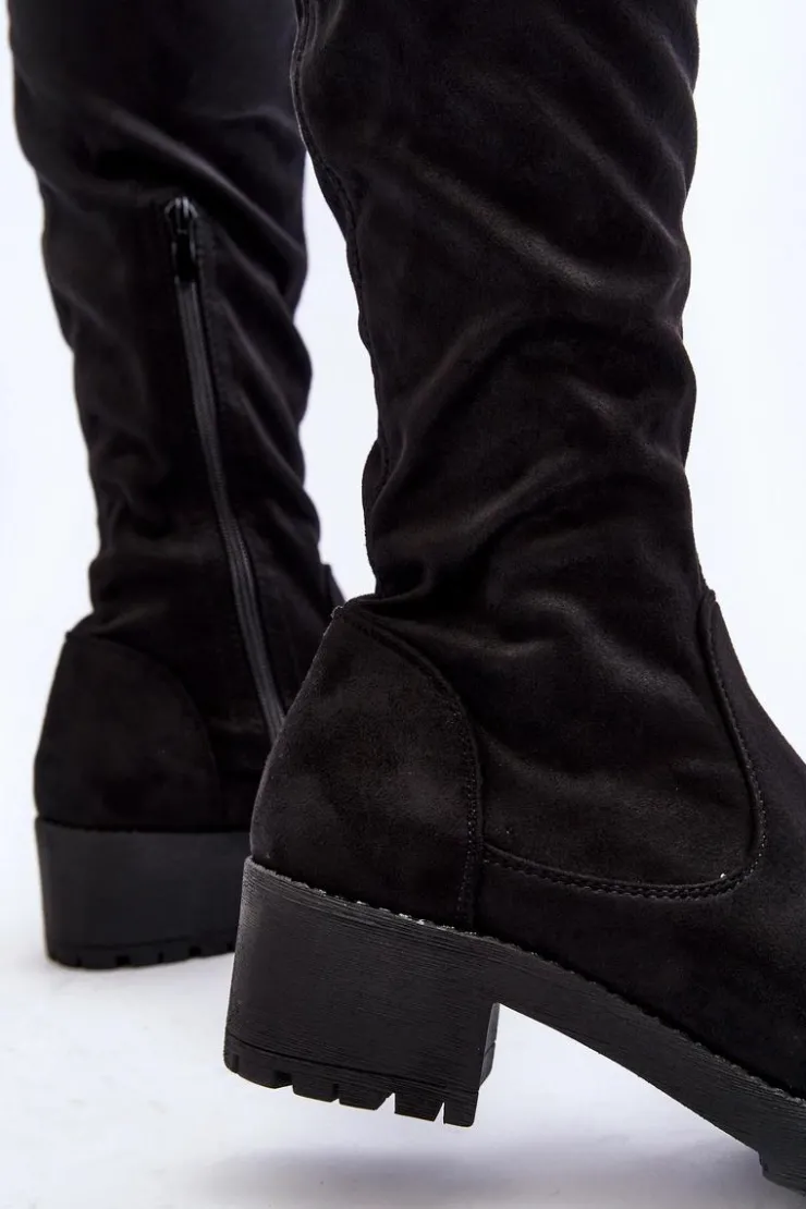 Damskie Boto Kozaki Damskie Za Kolano Na Niskim Obcasie Czarne Berrinda