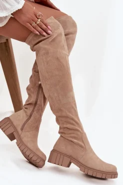 Clearance Damskie buty S.Barski Kozaki Damskie Za Kolano S.Barski HY42-122 Beżowe