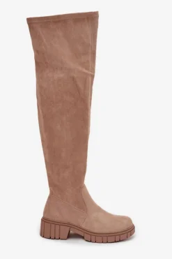 Clearance Damskie buty S.Barski Kozaki Damskie Za Kolano S.Barski HY42-122 Beżowe