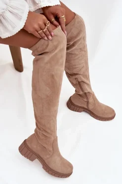 Clearance Damskie buty S.Barski Kozaki Damskie Za Kolano S.Barski HY42-122 Beżowe