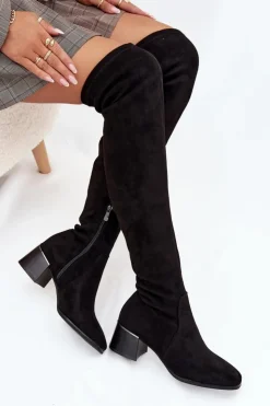 Sale Boto Kozaki Damskie Za Kolano Na Obcasie Czarne Carina Czarny