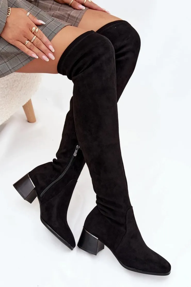 Sale Boto Kozaki Damskie Za Kolano Na Obcasie Czarne Carina Czarny