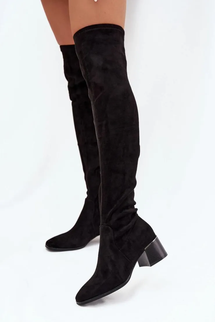 Sale Boto Kozaki Damskie Za Kolano Na Obcasie Czarne Carina Czarny
