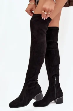 Sale Boto Kozaki Damskie Za Kolano Na Obcasie Czarne Carina Czarny