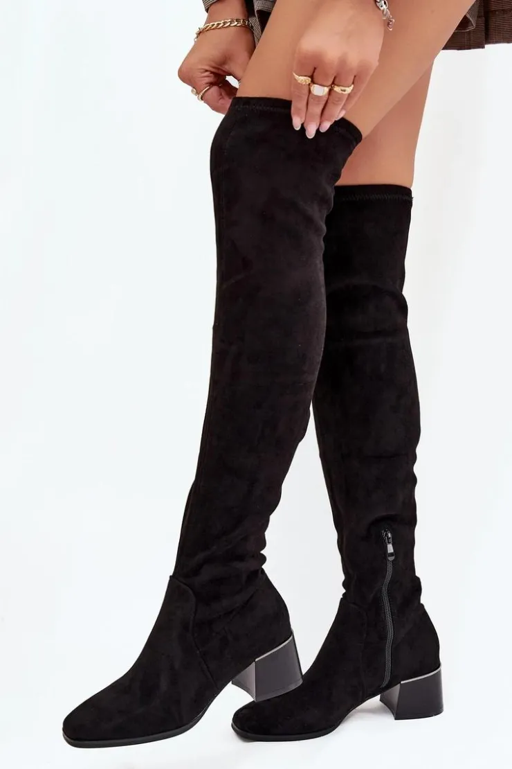 Sale Boto Kozaki Damskie Za Kolano Na Obcasie Czarne Carina Czarny