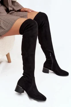 Sale Boto Kozaki Damskie Za Kolano Na Obcasie Czarne Carina Czarny