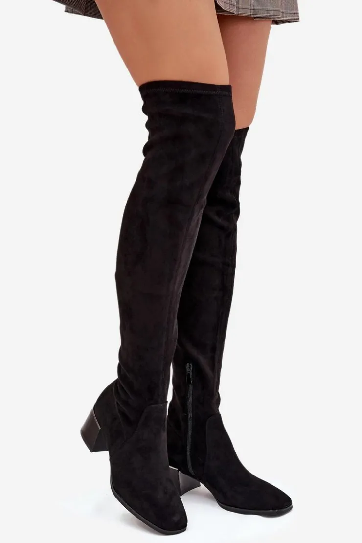 Sale Boto Kozaki Damskie Za Kolano Na Obcasie Czarne Carina Czarny