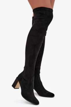 Boto Kozaki Ocieplane|Muszkieterki*Kozaki Damskie Za Kolano Na Słupku Eko Zamszowe Czarne Jelina