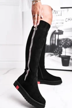 Boto Kozaki Płaskie|Kozaki Zamszowe*Kozaki Damskie Zamszowe Czarne Melbro