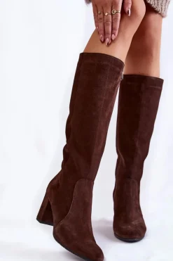 Damskie Laura Messi Kozaki Damskie Zamszowe 1415 Brązowe