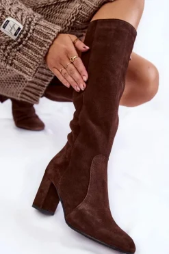 Damskie Laura Messi Kozaki Damskie Zamszowe 1415 Brązowe