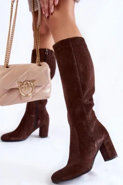 Damskie Laura Messi Kozaki Damskie Zamszowe 1415 Brązowe