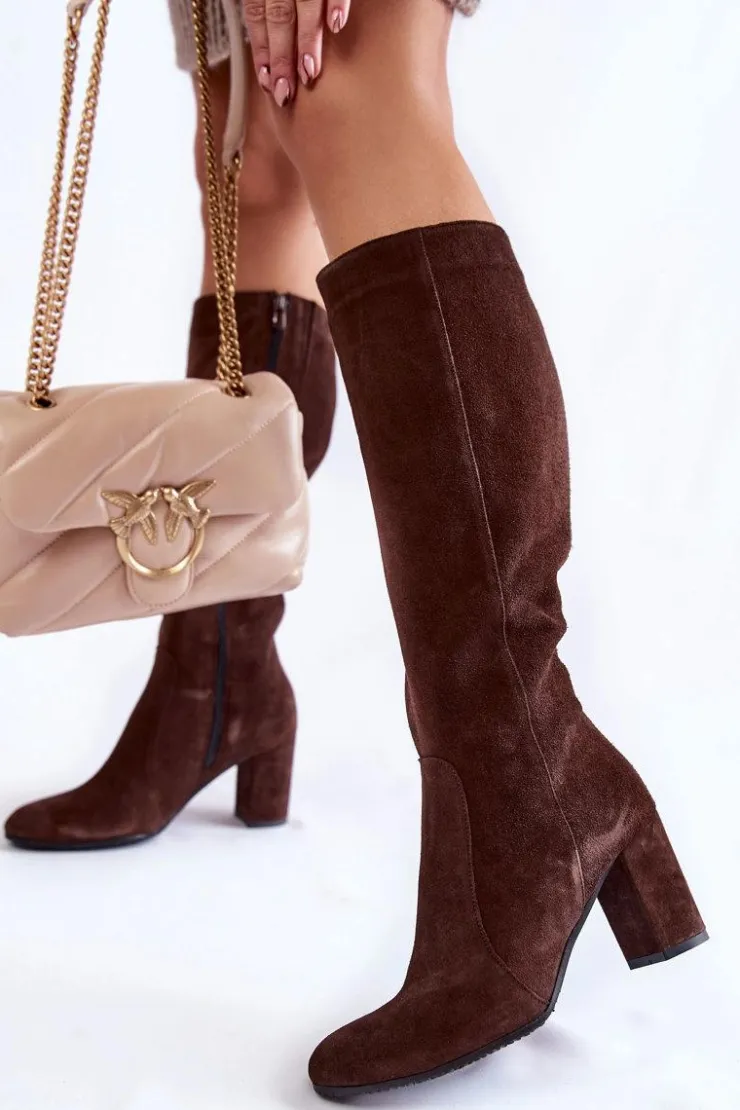 Damskie Laura Messi Kozaki Damskie Zamszowe 1415 Brązowe