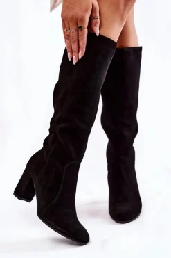 Outlet Laura Messi Kozaki Damskie Zamszowe Czarne 1415