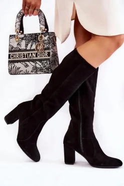 Outlet Laura Messi Kozaki Damskie Zamszowe Czarne 1415